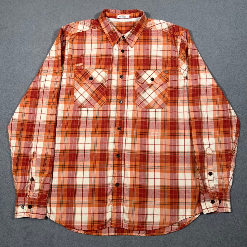 Gramicci Shirt Mens Size M Burnt Orange‎ Cream White Plaid Wool Blend Button Up